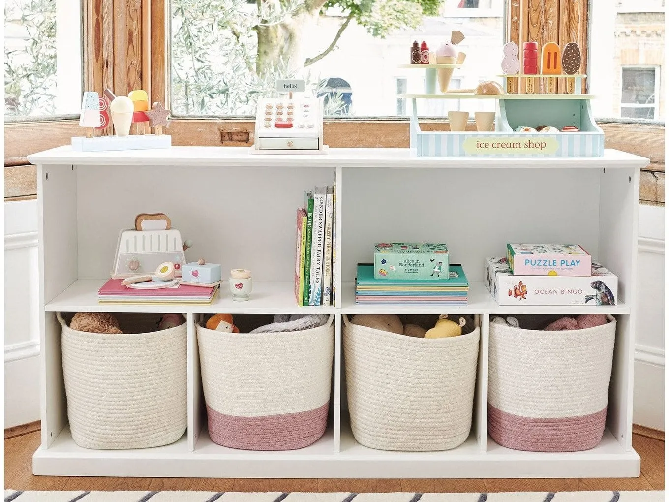 White open storage unit