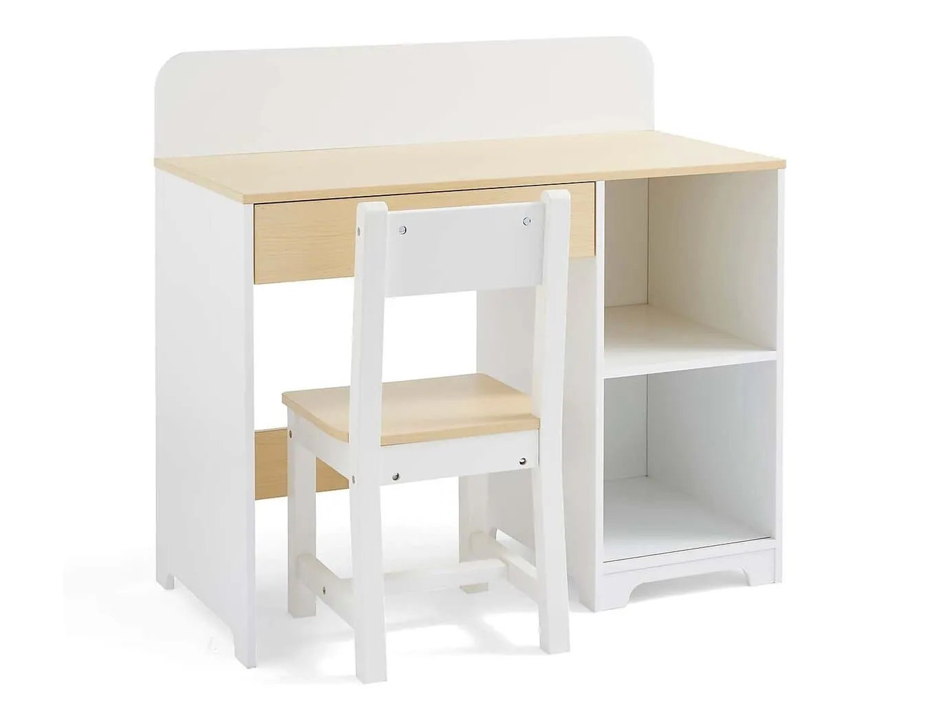 Kid's desk and chair set with a white/natural wood finish