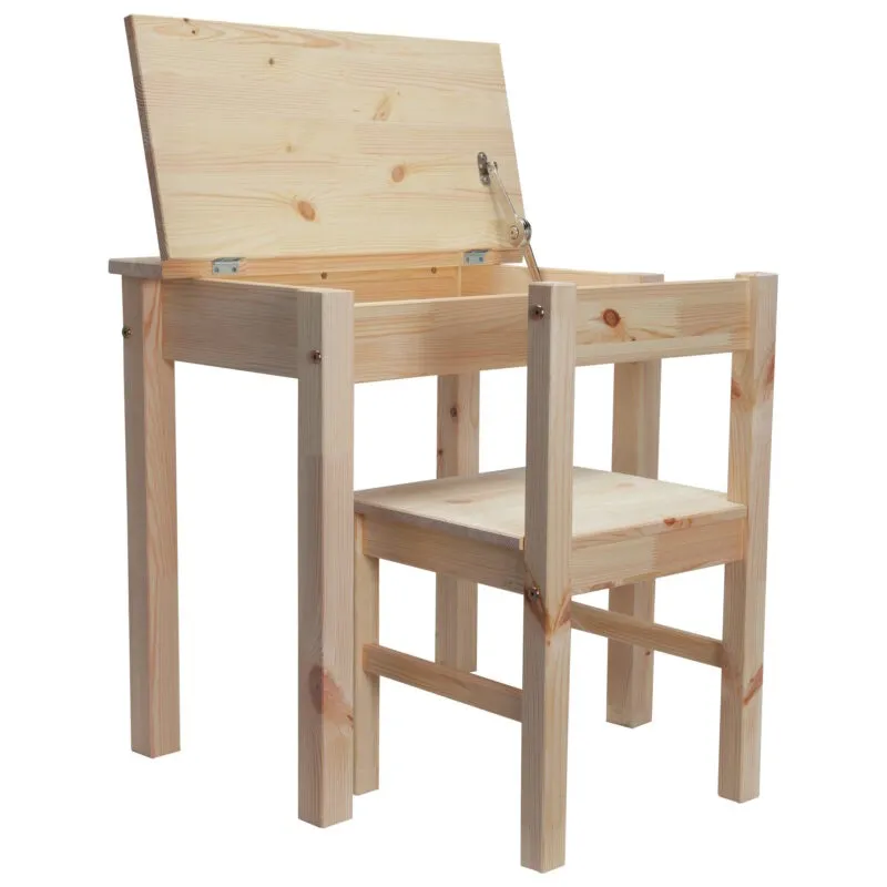 Pine desk with lift-up lid and matching chair