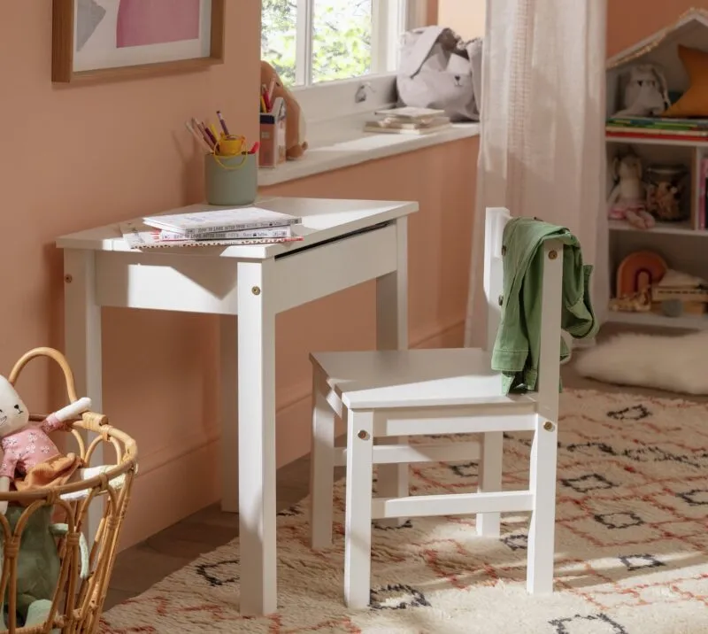 Kid's white-painted study desk and matching chair