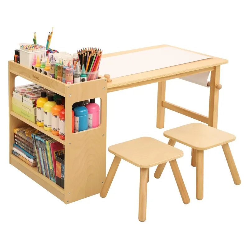 Kid's pine art table and two stools