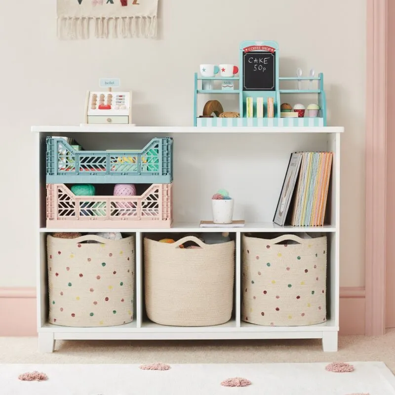 White storage unit with 4 open shelves