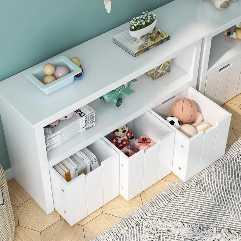 White storage unit with 3 roll-out drawers