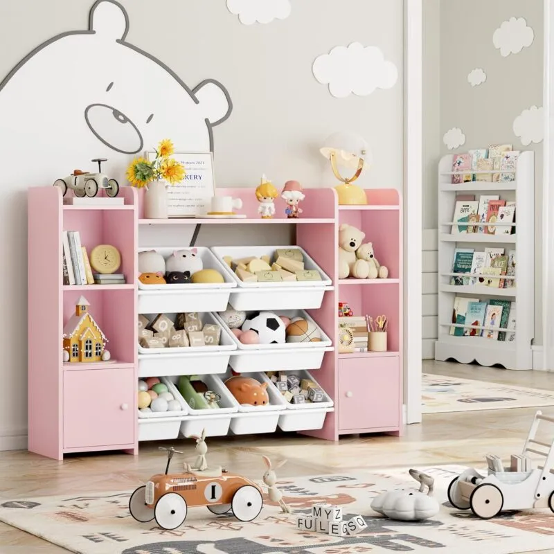 Pink/white toy storage unit