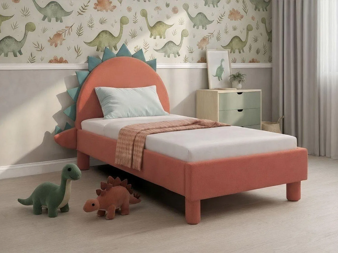 Orange velvet dino theme bed frame