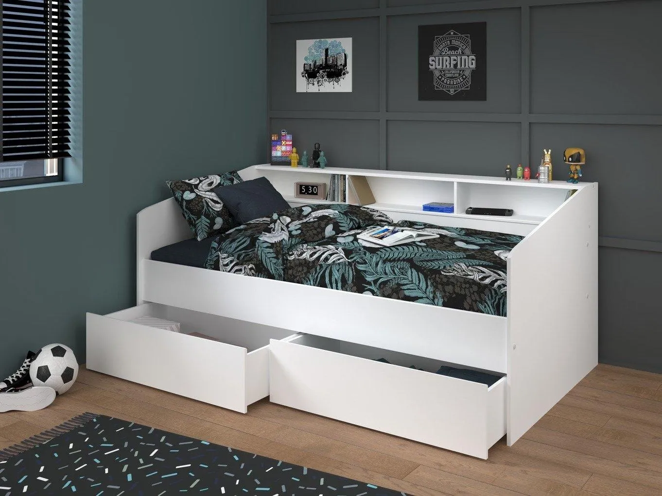 White day bed with 2 drawers