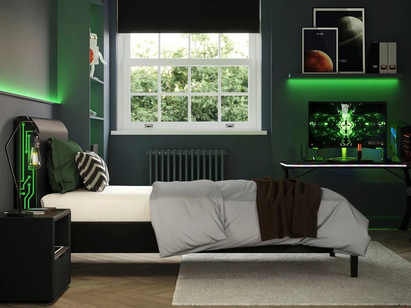 Kid's bed with illuminated head board
