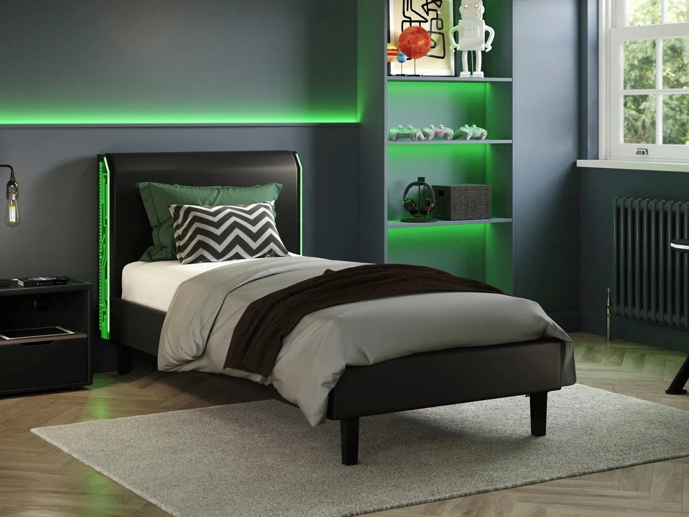 Kid's bed with illuminated headboard