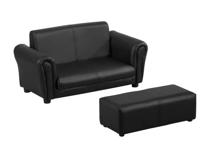 Kid’s black sofa and matching footstool