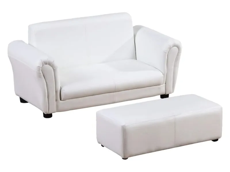Kid’s white sofa and matching footstool