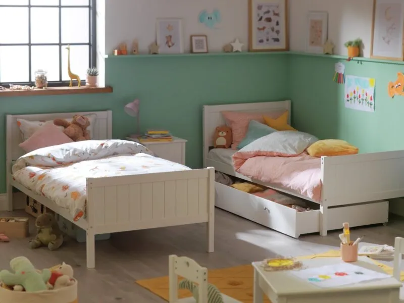 Pair of white-painted single beds
