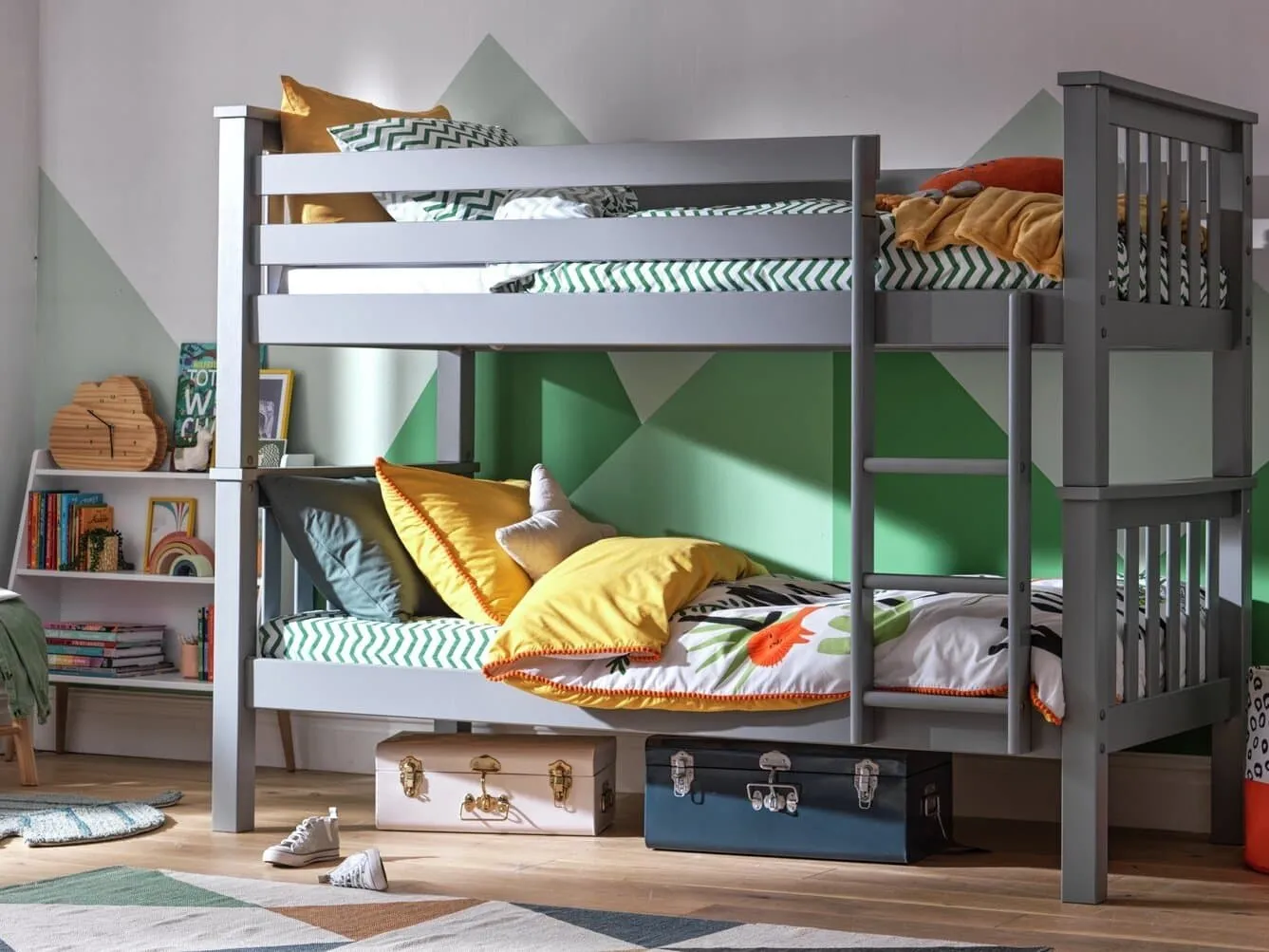Grey=painted bunk bed