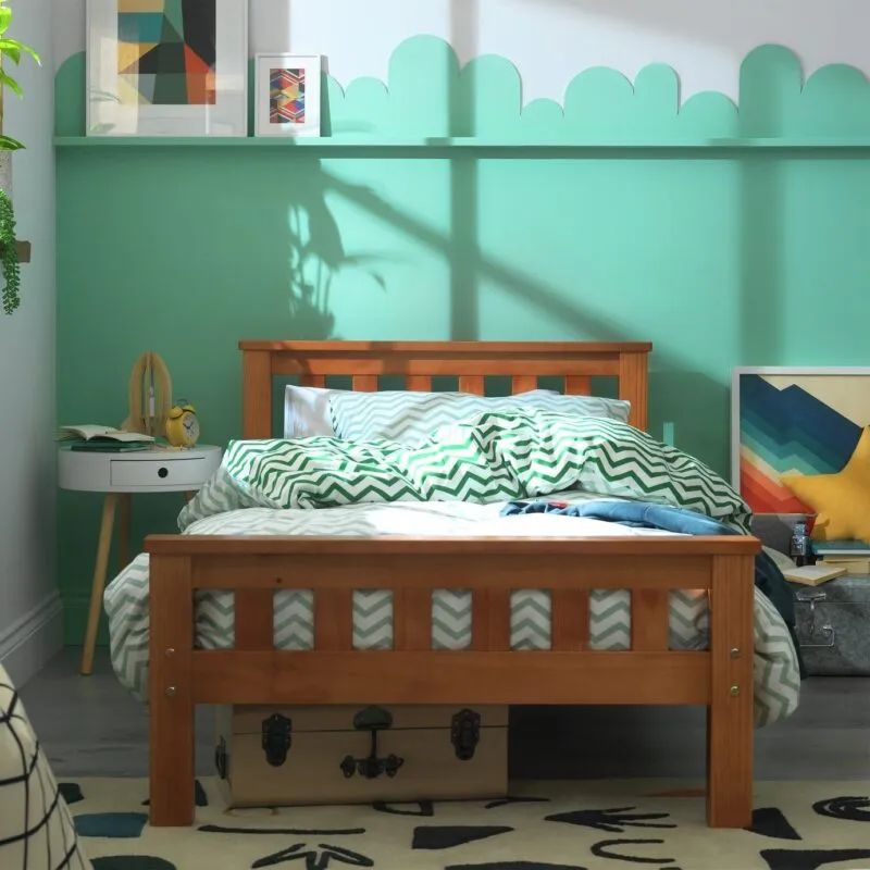 Single pine bed frame with slatted head and foot end
