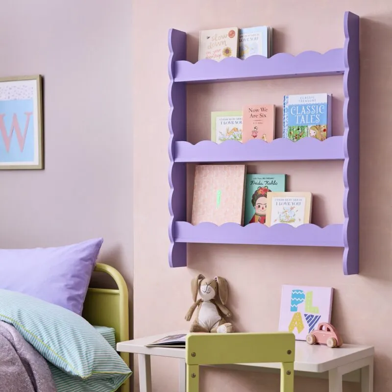 Lilac 3-tier wavy edge wall shelf