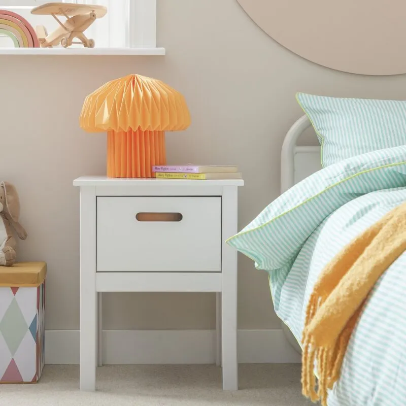 White bedside table with single drawer