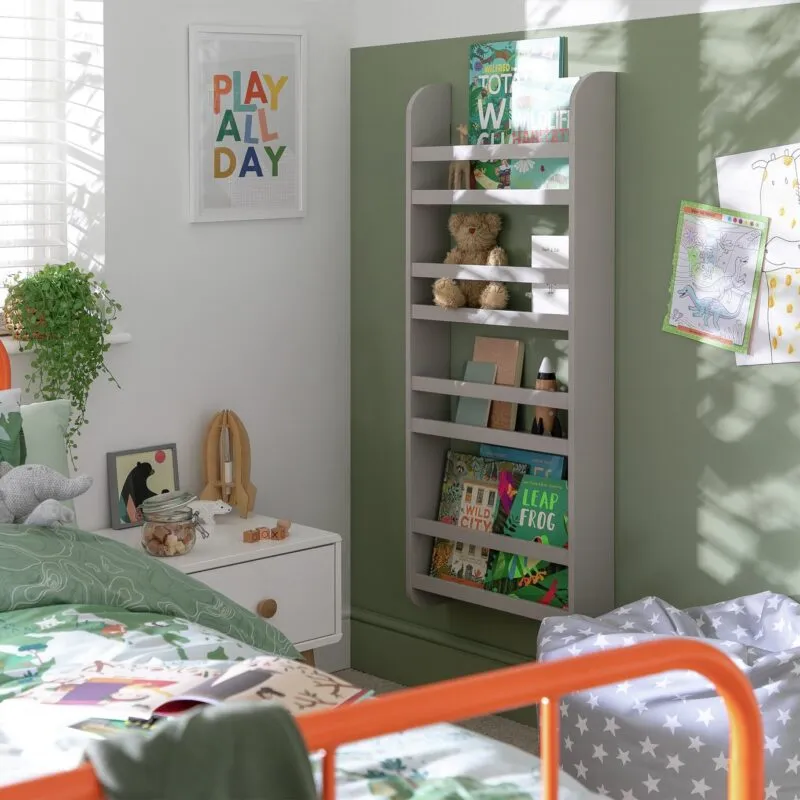 Grey wall-mounted library