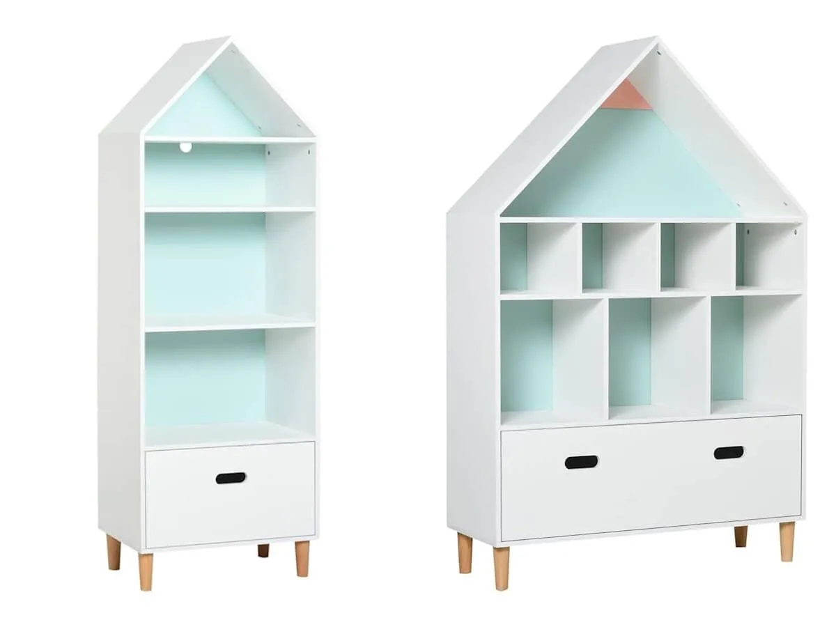Kid's white bookcase with drawers