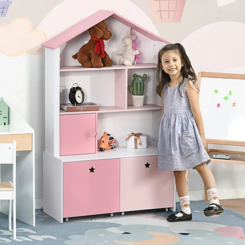Kid's pink/white bookcase with 2 drawers