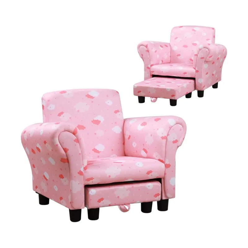 Pink toddler’s armchair with footstool