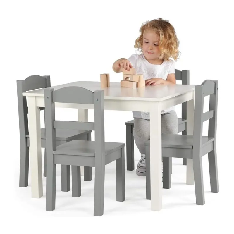 White table and 4 grey chairs