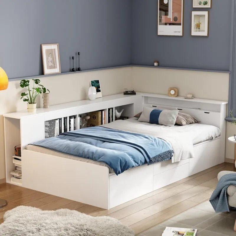 Kid's white storage bed