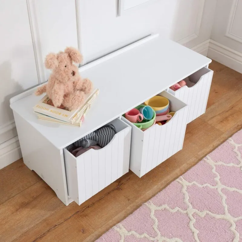 Kid’s 3 bin storage bench - white