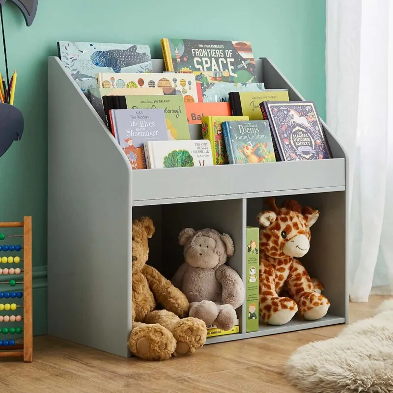 Kid's library-style bookcase with added storage