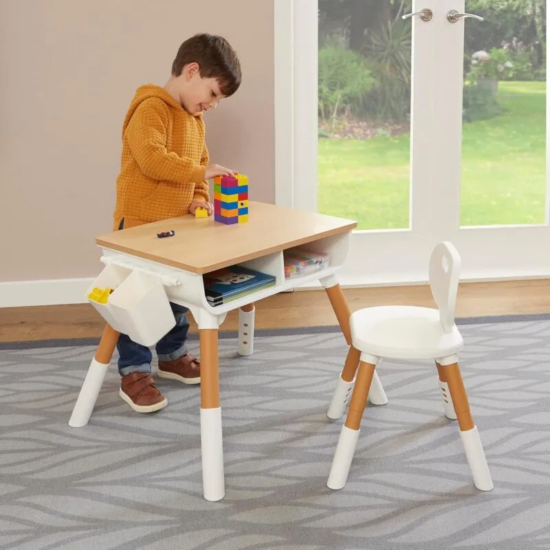 Kid's table and chair set with height-adjustable legs