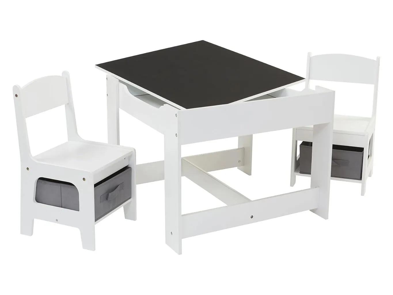 White table and chair set with chalkboard storage lid