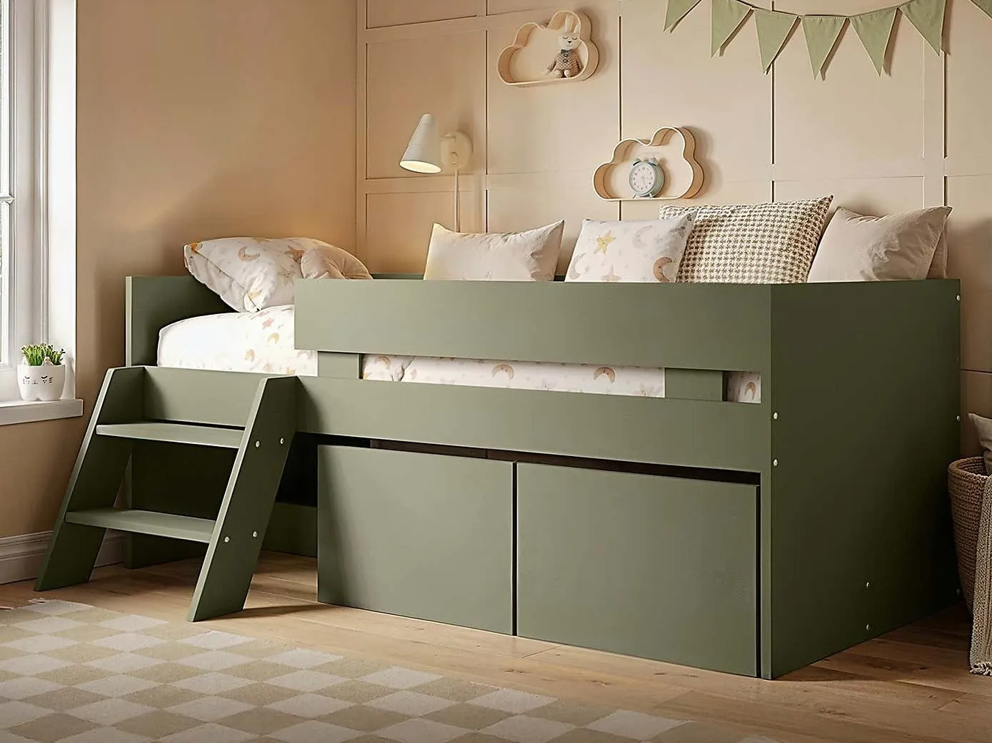 Green low sleeper bed