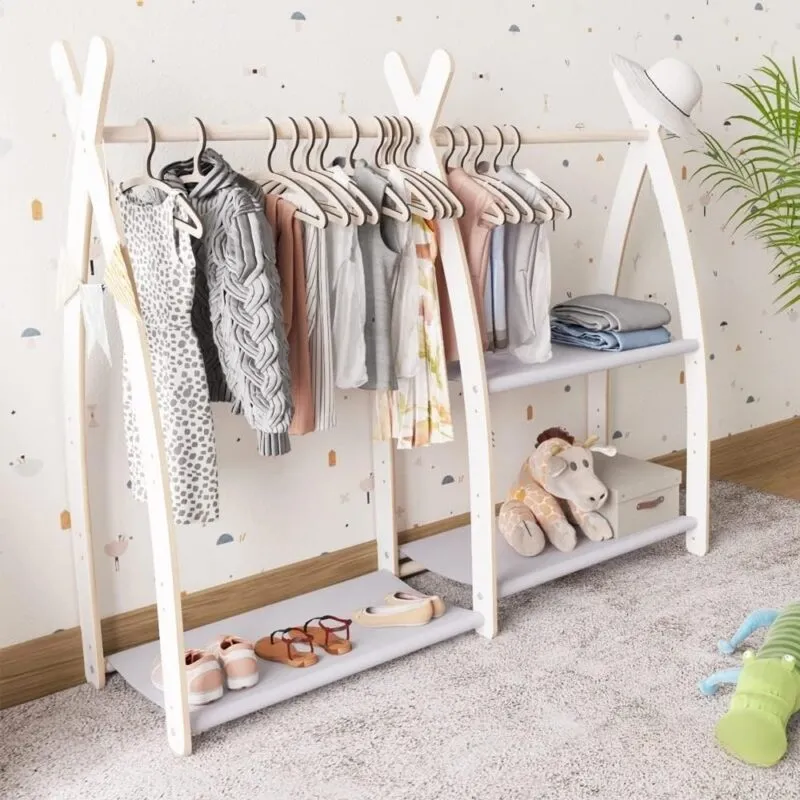 Kid’s modular clothes rail with 3 shelves