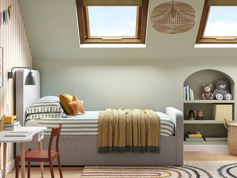 Grey fabric single bed