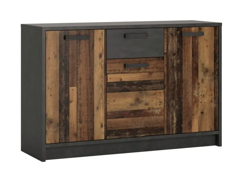 Industrial black and oak drawer chest