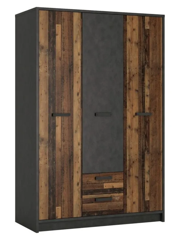 3-door wardrobe with a black and dark oak finish