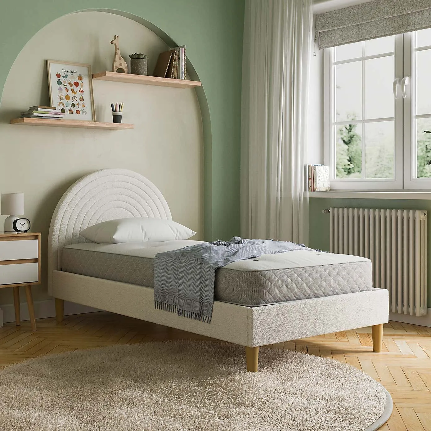 Boucle fabric upholstered single bed