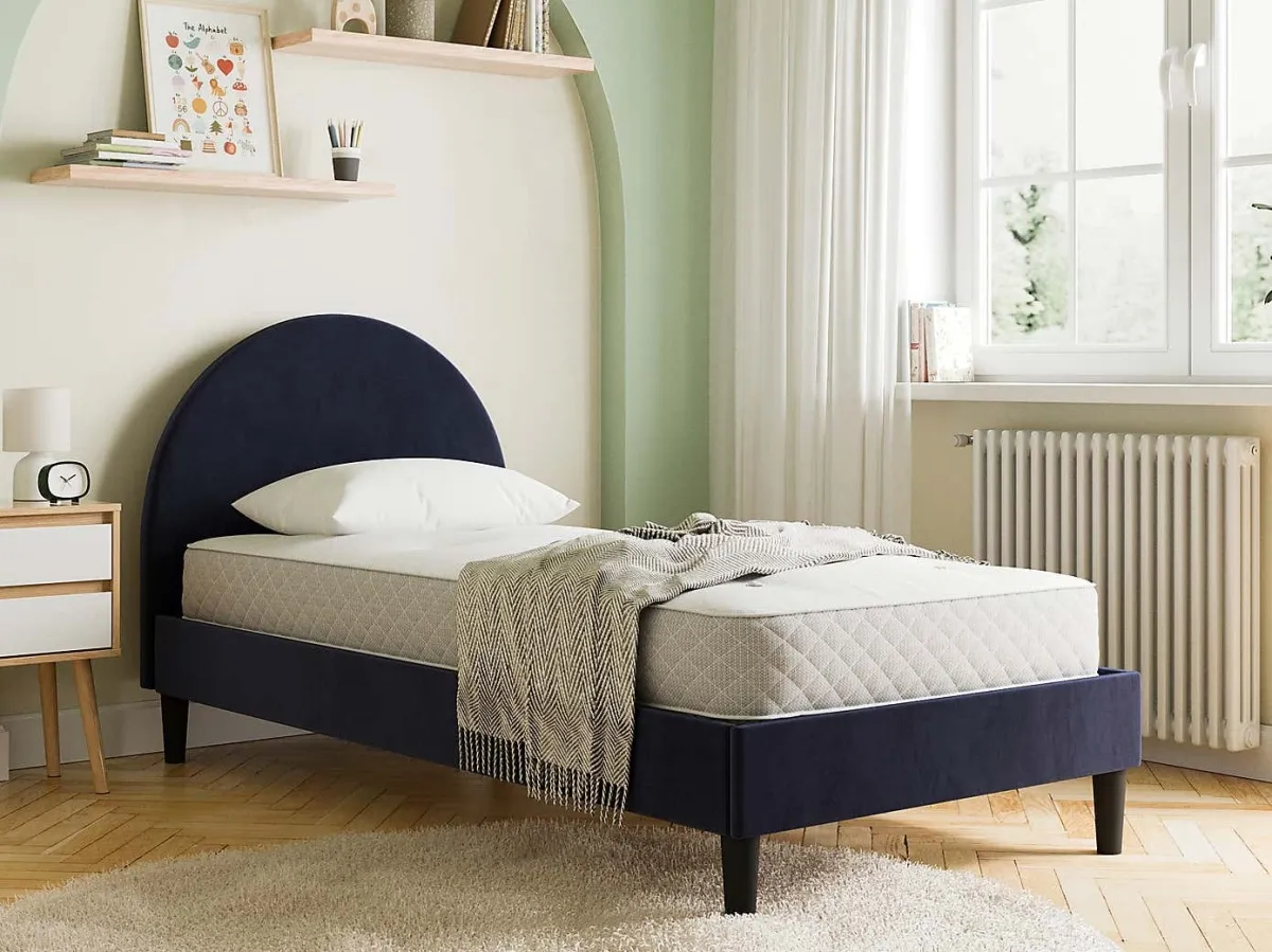 Navy velvet upholstered bed frame