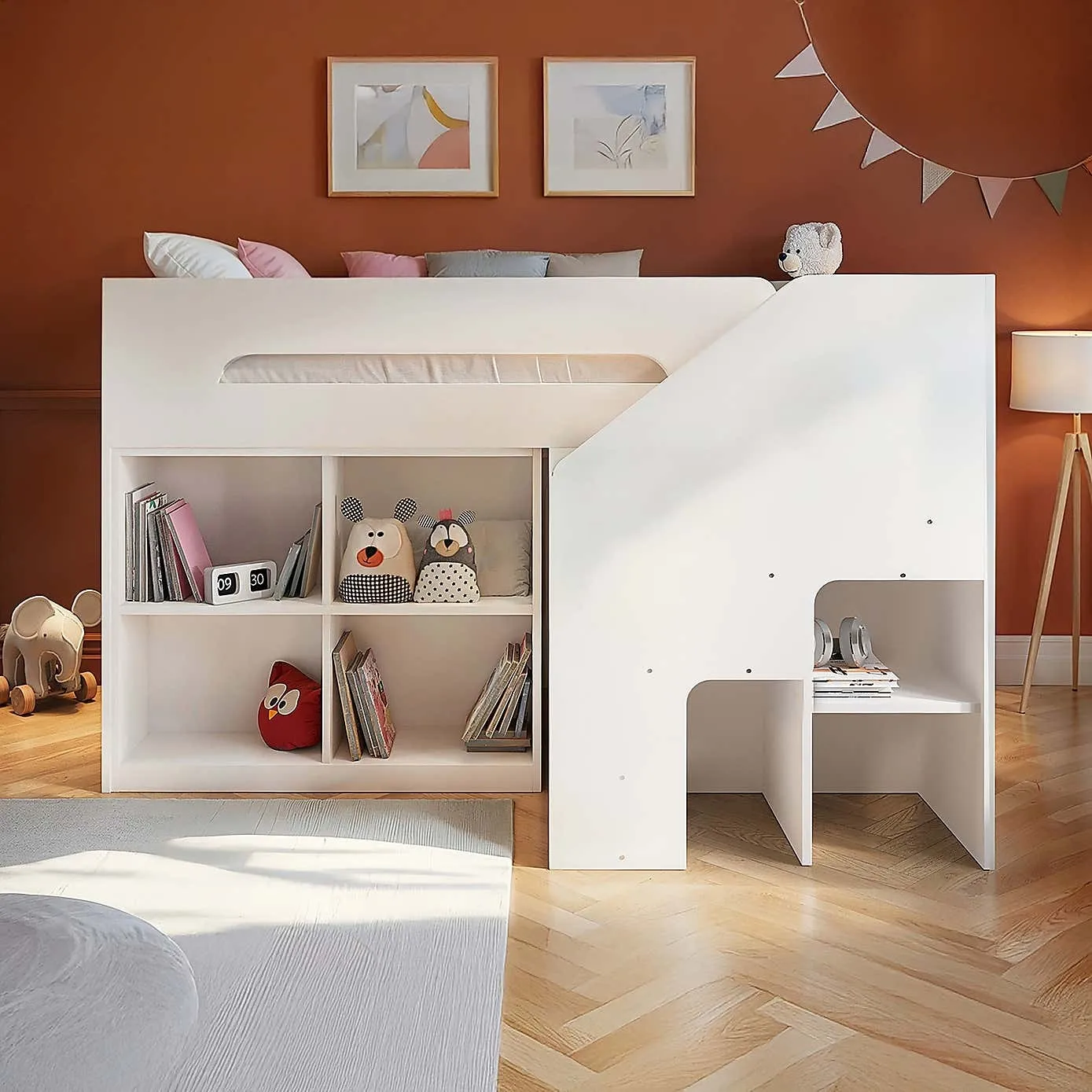 White midsleeper bed