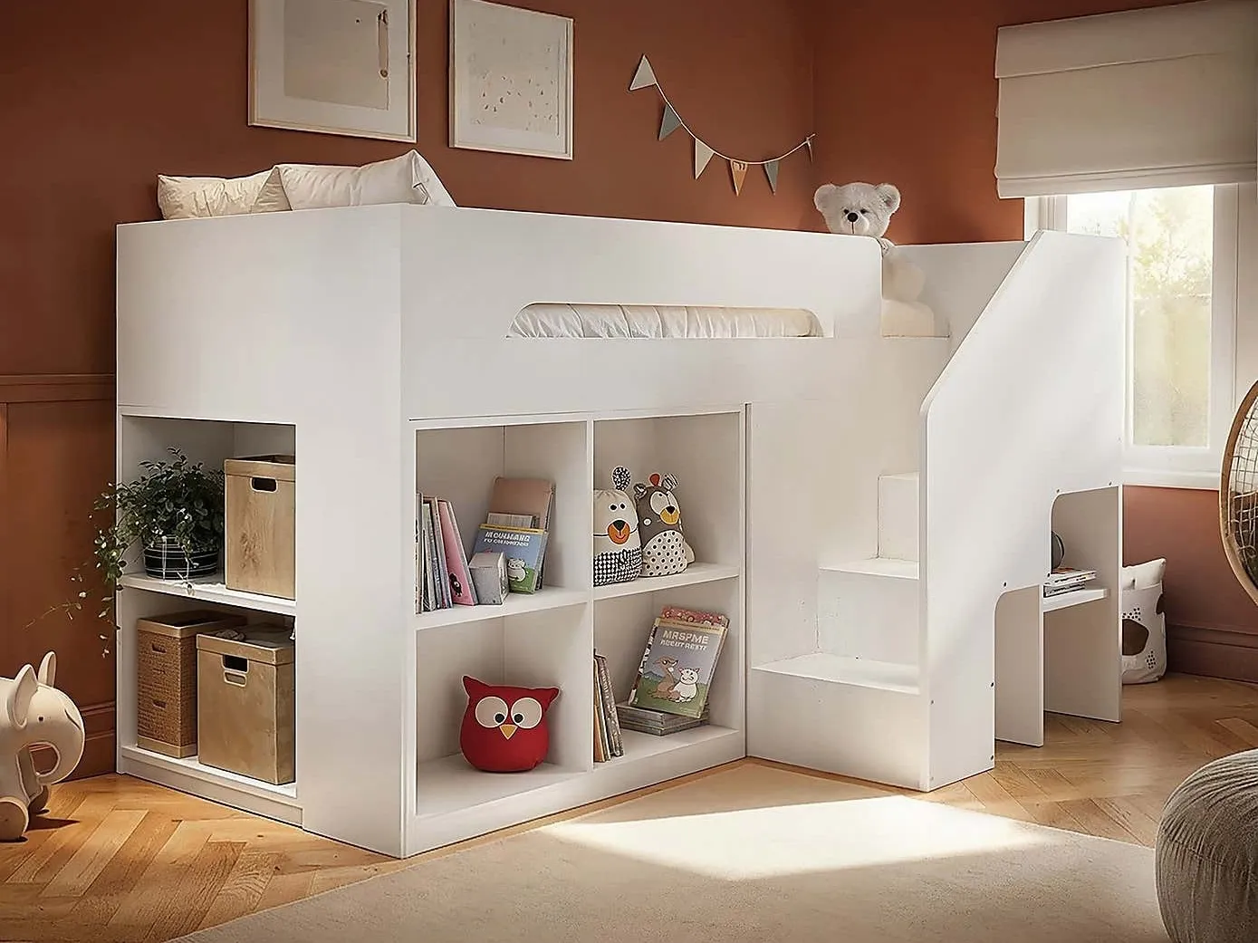 White midsleeper bed
