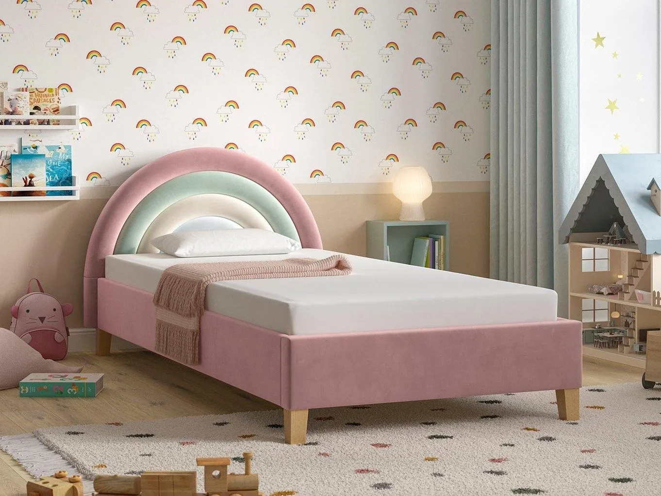 Pink fabric rainbow bed