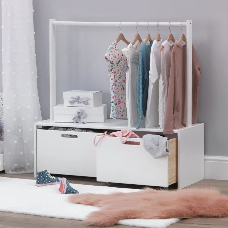 Low storage unit with clothes rail
