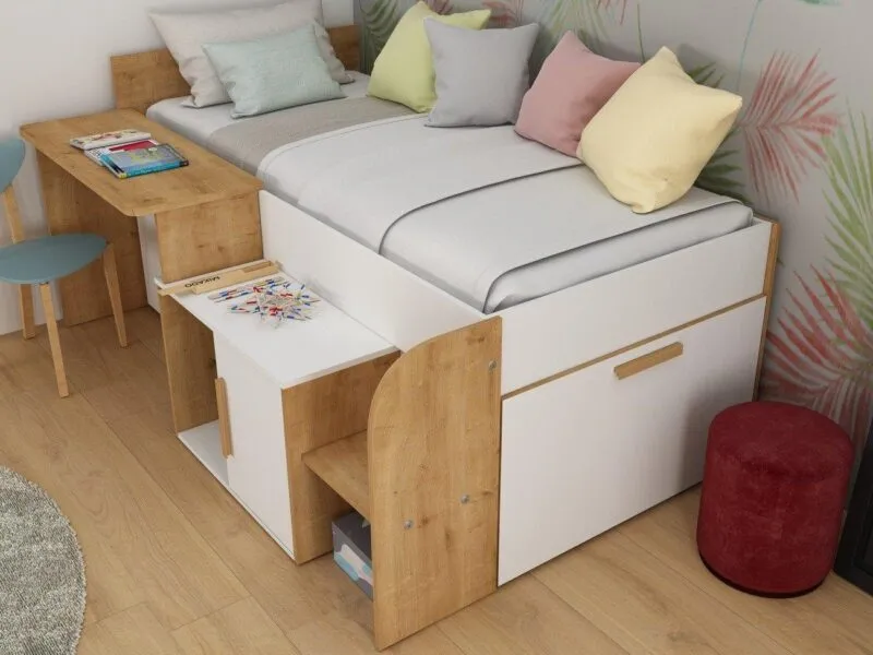 Oak/white cabin bed