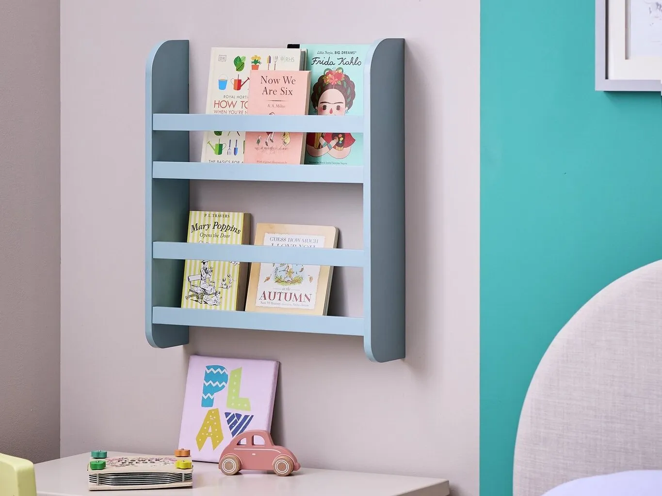 Duck egg blue wall shelf