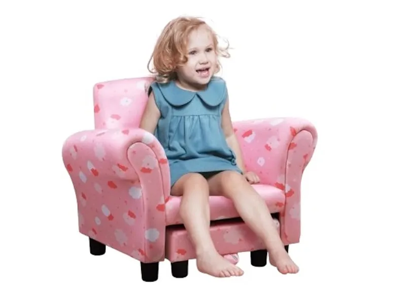 Pink toddler armchair with footstool