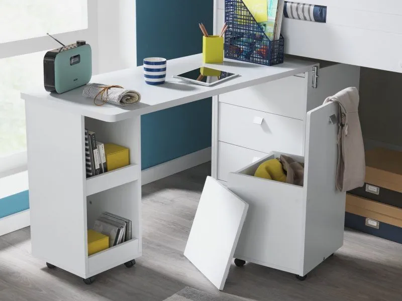 White storage mid sleeper desk detail