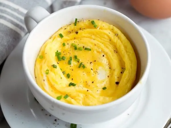 Cooked egg in a mug